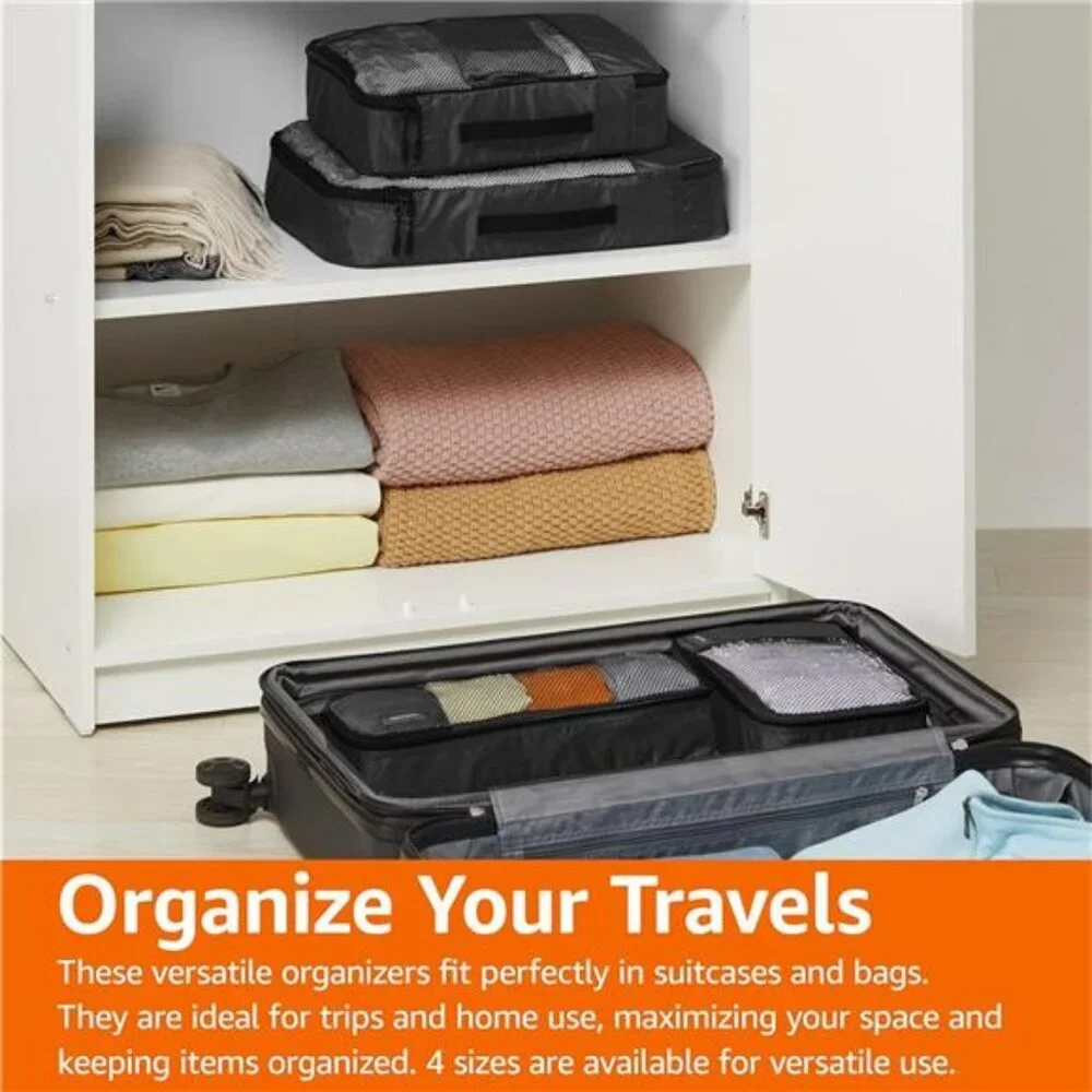 Lightweight packing cubes travel organizer set mesh luggage bags 4 piece black